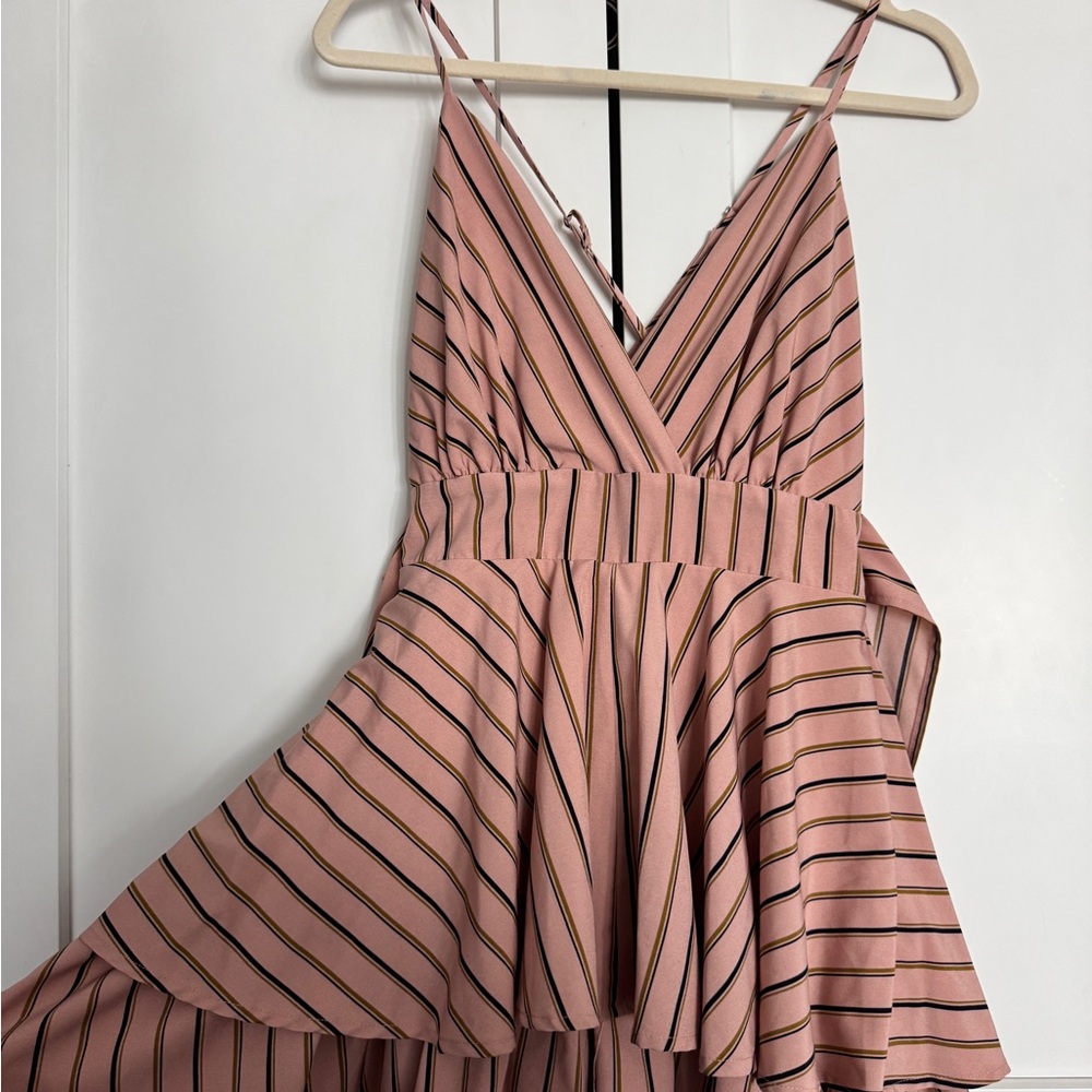 Pink Striped Sleeveless Romper Dress